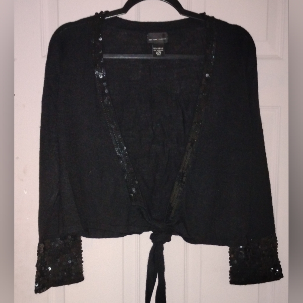 New York & Company Black Sequin Cardigan